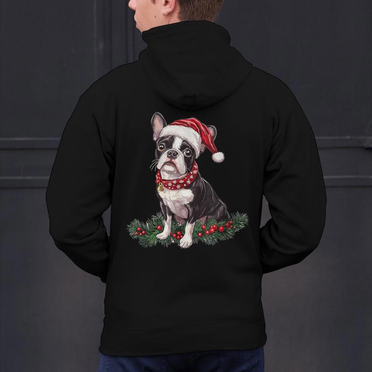 Cute Boston Terrier Dog Christmas Merry X-Mas Graphic Men's Hoodie Back Print, Boston Terrier Christmas Hoodies, gift for family, gift for coworker