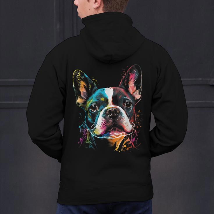 Cute Boston Terrier Puppy Dog Art Lover Unique Painting For Men Women Kids Men's Hoodie Back Print, gift for family, gift for coworker
