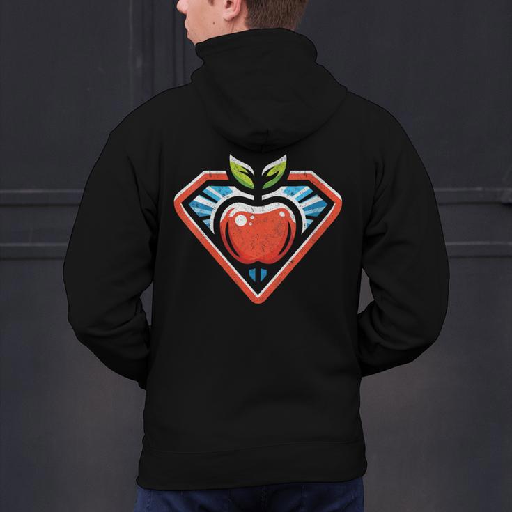 Cute Distressed Super Teacher Superhero Apple Men's Hoodie Back Print, Super Teacher Hoodies, gift for family, gift for coworker