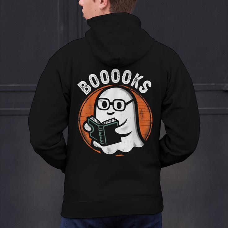 Cute Ghost Book Reading Books Lover Retro Halloween Teacher Men's Hoodie Back Print, gift for family, gift for coworker