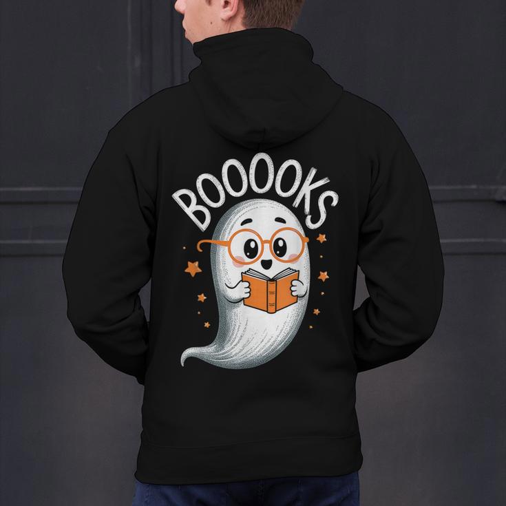 Cute Ghost Book Reading Halloween Teacher Men's Hoodie Back Print, gift for family, gift for coworker