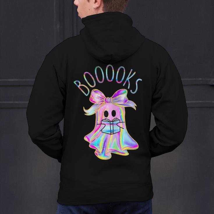 Cute Ghost Book Reading Halloween Teacher Top Girls Women Men's Hoodie Back Print, gift for family, gift for coworker