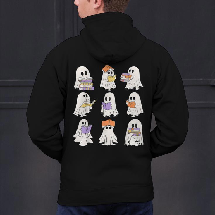 Cute Ghost Reading Books Teacher Halloween Reading Men Women Kids Men's Hoodie Back Print, gift for family, gift for coworker