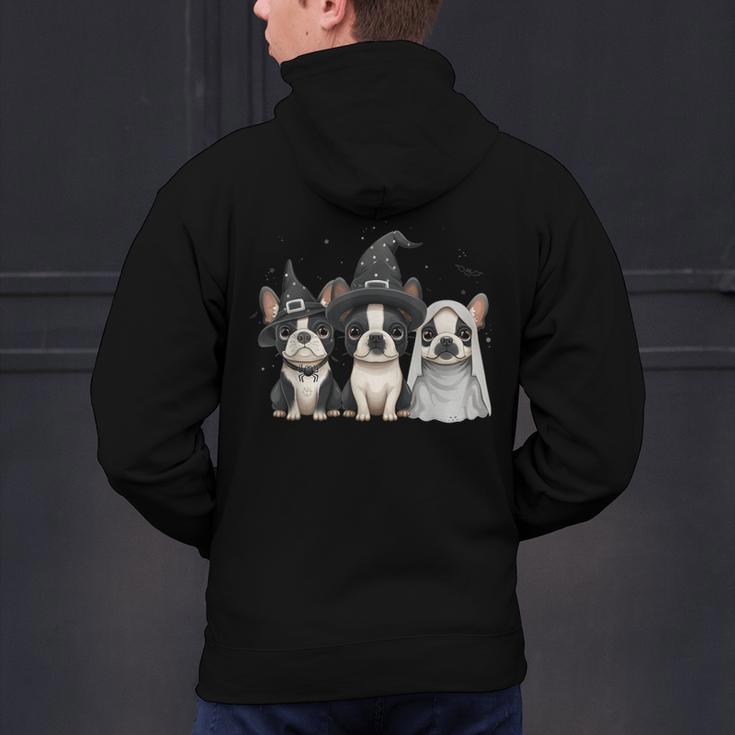 Cute Halloween Boston Terrier Dogs Witch Hat Ghost Dog For Men Women Kids Men's Hoodie Back Print, Boston Terrier Ghost Hoodies, Boston Terrier Halloween Hoodies, gift for family, gift for coworker