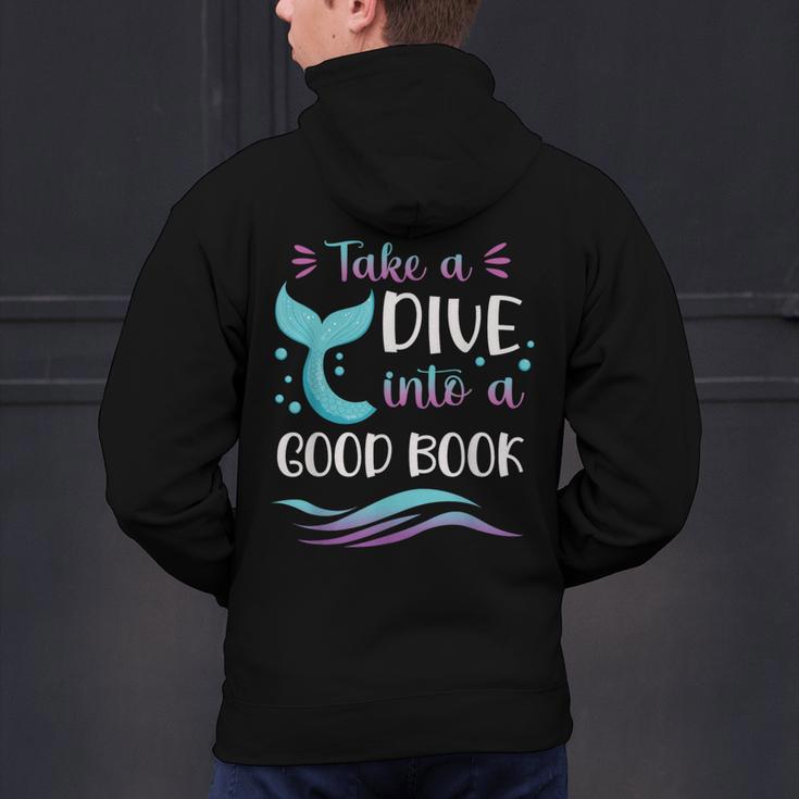 Cute Mermaid Librarian Teacher Dive Into A Good Book Reading Men's Hoodie Back Print, gift for family, gift for coworker Cute Mermaid Librarian Teacher Dive Into A Good Book Reading Men's Hoodie Back Print, gift for family, gift for coworker