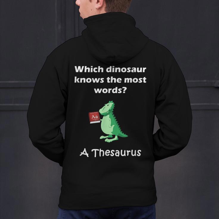 Dinosaur Thesaurus Grammar Joke Teacher Men's Hoodie Back Print, gift for family, gift for coworker Dinosaur Thesaurus Grammar Joke Teacher Men's Hoodie Back Print, gift for family, gift for coworker