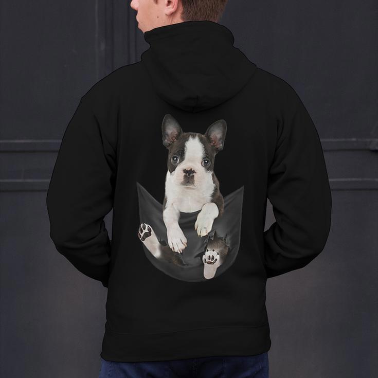 Dog Lovers Boston Terrier In Pocket Dog Face For Men Women Kids Men's Hoodie Back Print, gift for family, gift for coworker