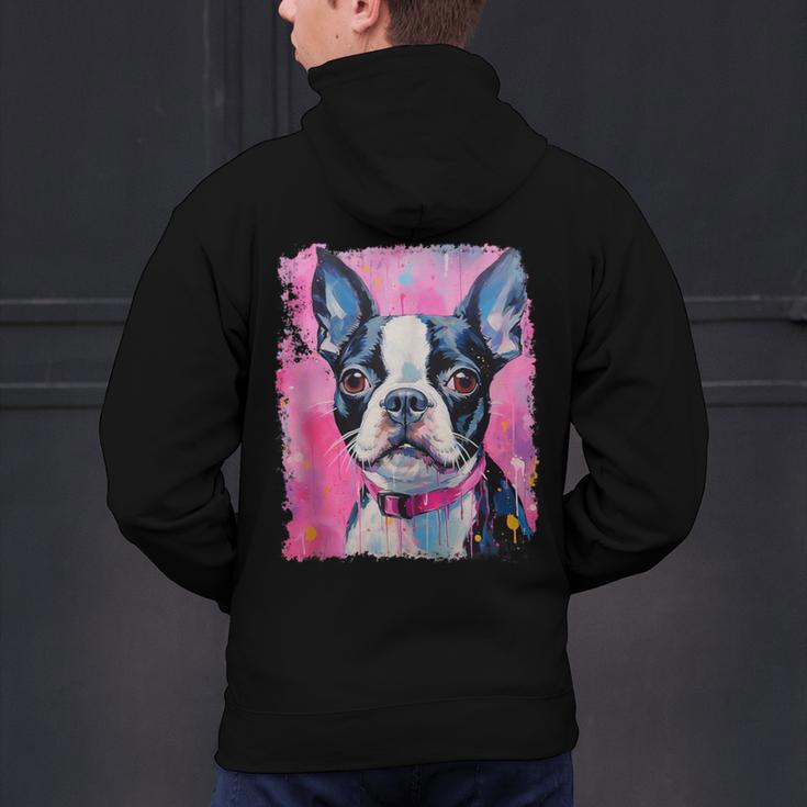 Dog Pink Boston Terrier Men's Hoodie Back Print, gift for family, gift for coworker