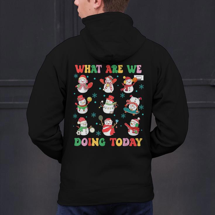 What Are We Doing Today PE Teacher Snowman Christmas Men's Hoodie Back Print, Pe Teacher Hoodies, gift for family, gift for coworker