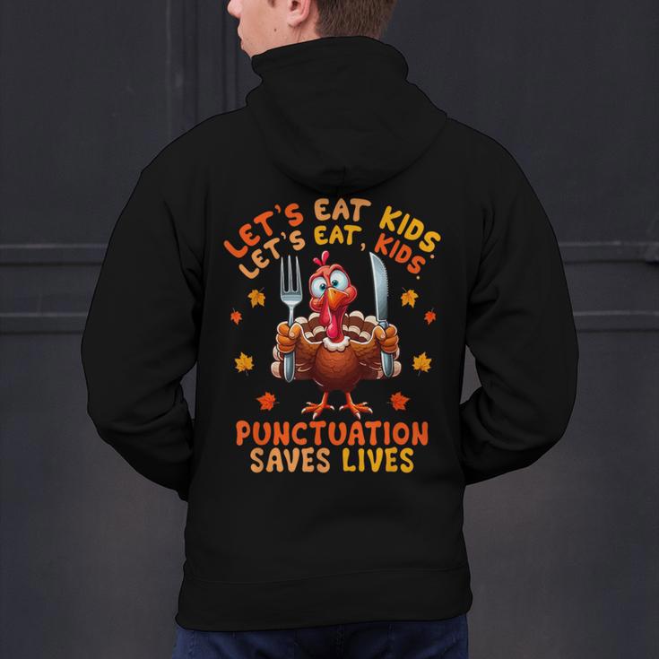 Eat Kids Punctuation Saves Lives Thanksgiving Turkey Teacher Men's Hoodie Back Print, gift for family, gift for coworker