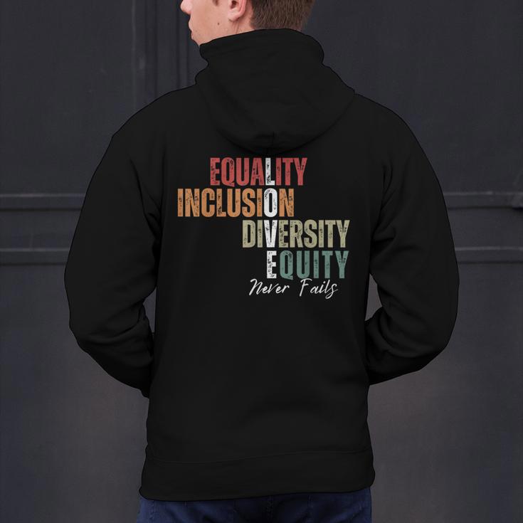 Equality Inclusion Diversity Equity Love Never Fails Teacher Men's Hoodie Back Print, gift for family, gift for coworker Equality Inclusion Diversity Equity Love Never Fails Teacher Men's Hoodie Back Print, gift for family, gift for coworker