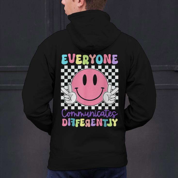 Everyone Communicates Differently Autism Awareness Teacher Men's Hoodie Back Print, gift for family, gift for coworker Everyone Communicates Differently Autism Awareness Teacher Men's Hoodie Back Print, gift for family, gift for coworker