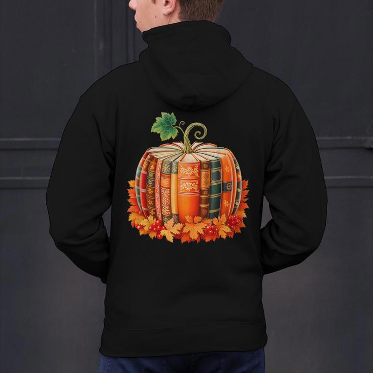 Fall Book Autumn Reading Teacher Halloween Pumpkin Season Men's Hoodie Back Print, gift for family, gift for coworker