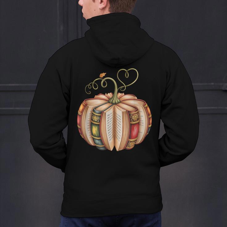 Fall Book Pumpkin Fall Librarians Bookworm Teachers Students Men's Hoodie Back Print, gift for family, gift for coworker
