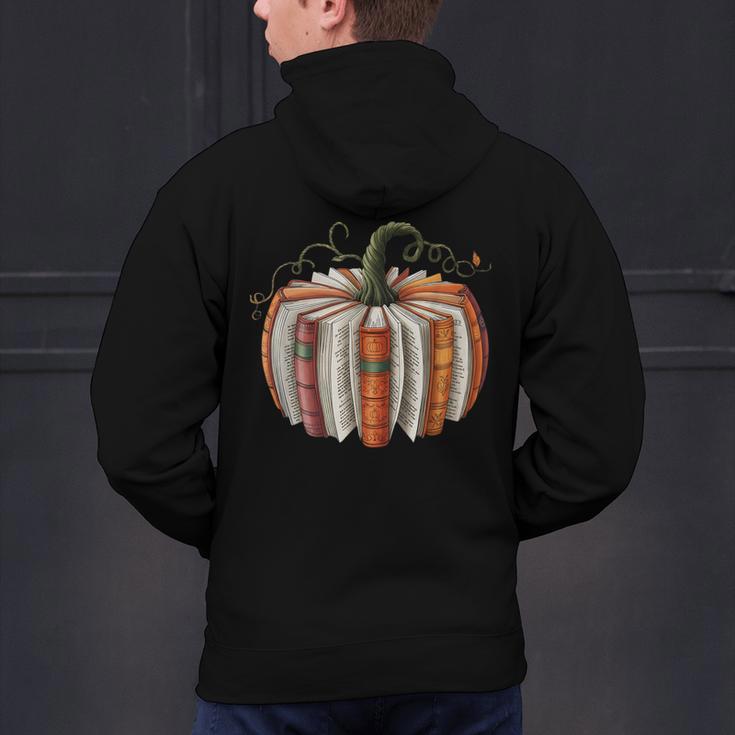 Fall Book Pumpkin Retro Reading Halloween Teacher Librarian Men's Hoodie Back Print, gift for family, gift for coworker