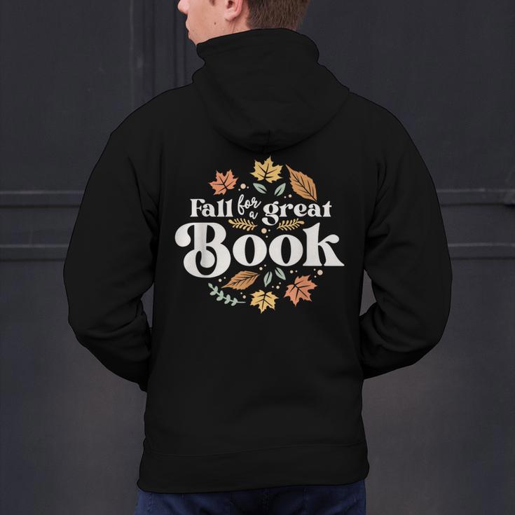 Fall For A Great Book Reading Librarian Autumn Teacher Men's Hoodie Back Print, gift for family, gift for coworker