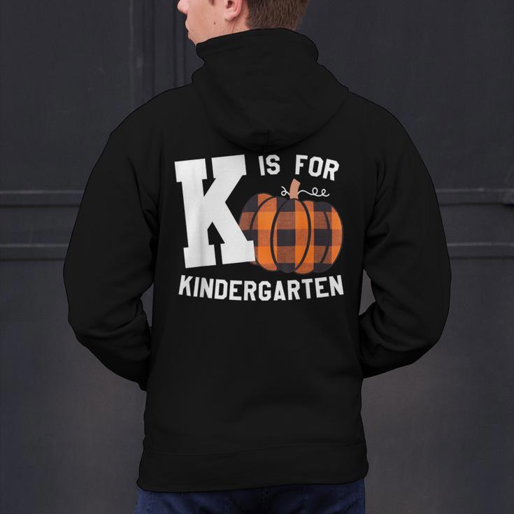 Fall Kindergarten Teacher K Is For Buffalo Plaid Pumpkin Men's Hoodie Back Print, gift for family, gift for coworker Fall Kindergarten Teacher K Is For Buffalo Plaid Pumpkin Men's Hoodie Back Print, gift for family, gift for coworker