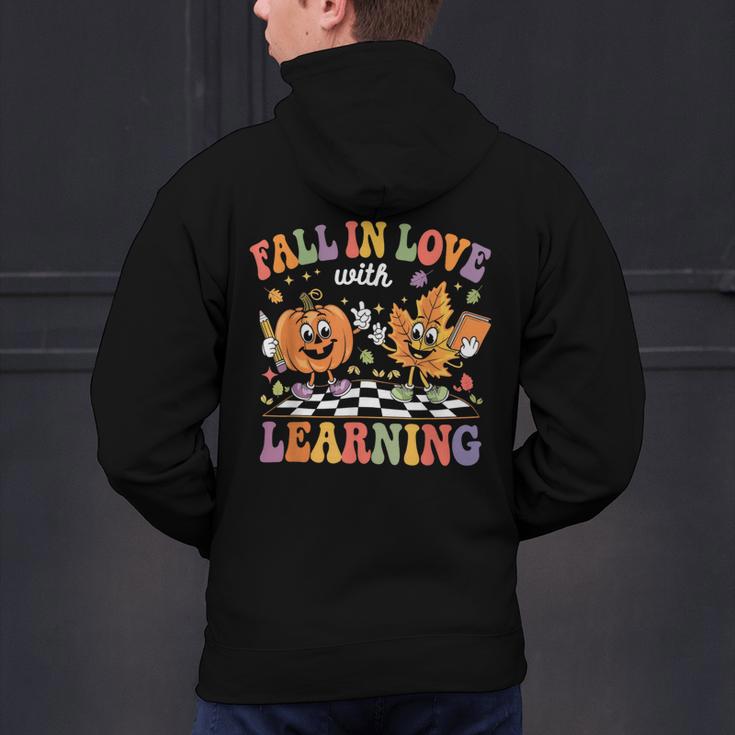 Fall In Love With Learning Autumn Fall Season Teacher Men's Hoodie Back Print, gift for family, gift for coworker