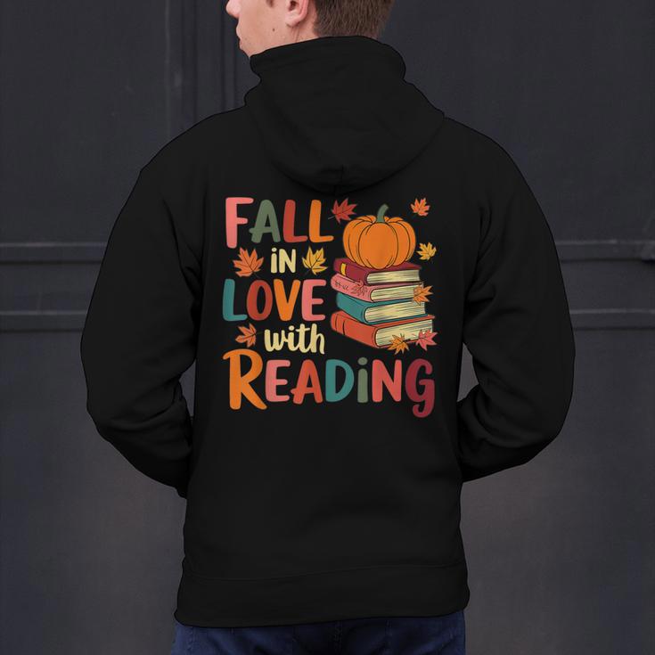 Fall In Love With Reading Autumn Thanksgiving Shirt Teacher Men's Hoodie Back Print, gift for family, gift for coworker