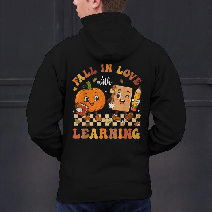 Fall In Love With Reading Book Autumn Pumpkins And Teachers Men's Hoodie Back Print, gift for family, gift for coworker