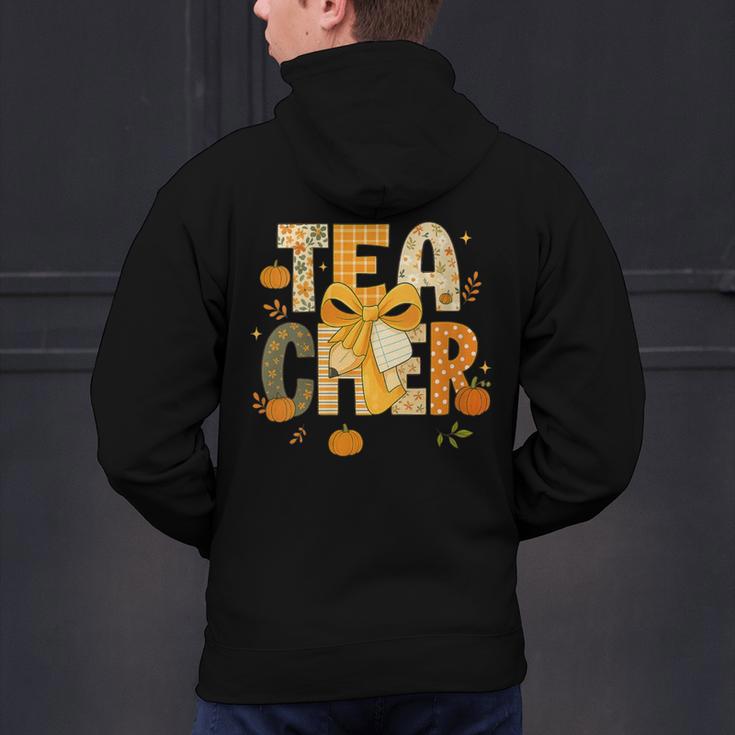 Fall Teacher Pumpkin Coquette Bow Autumn Classroom Men's Hoodie Back Print, gift for family, gift for coworker