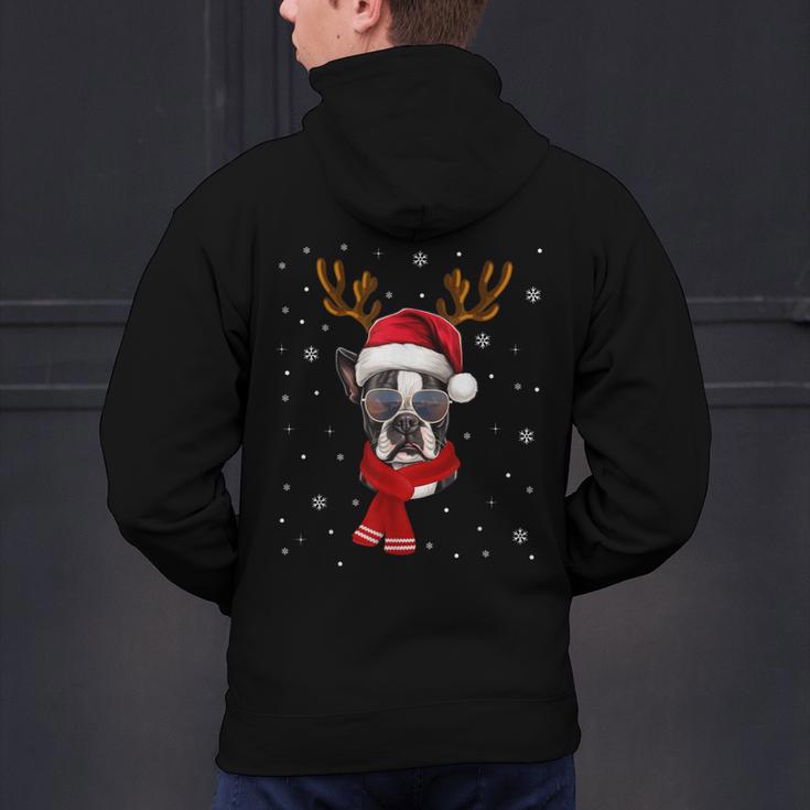 Family Matching Reindeer Xmas Boston Terrier Christmas Men's Hoodie Back Print, Boston Terrier Christmas Hoodies, gift for family, gift for coworker