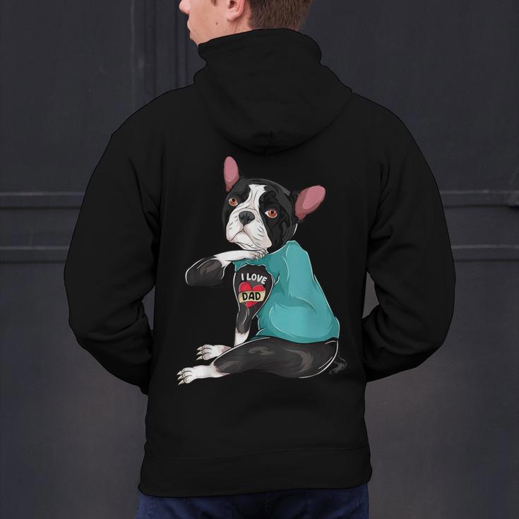 Father's Day Gift Dog Dad Boston Terrier i Love Dad Tattoo Men's Hoodie Back Print, Boston Terrier Dad Hoodies, gift for family, gift for coworker