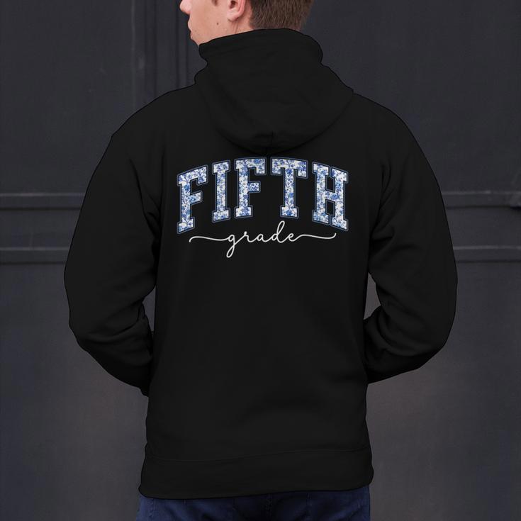 Fifth Grade Coquette Toile Blue Bow Floral Women Teacher Men's Hoodie Back Print, gift for family, gift for coworker Fifth Grade Coquette Toile Blue Bow Floral Women Teacher Men's Hoodie Back Print, gift for family, gift for coworker
