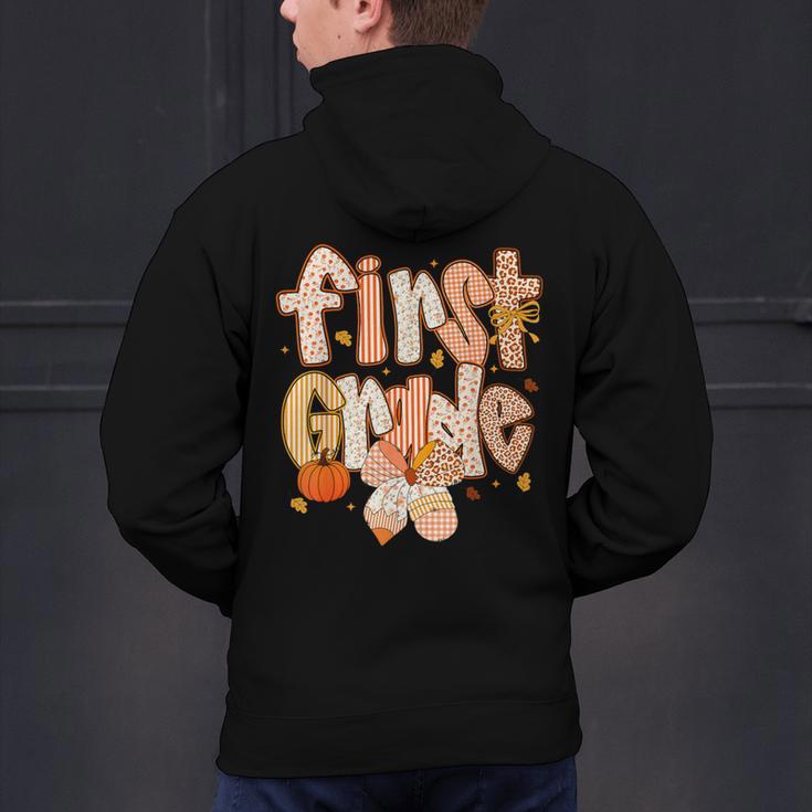 First Grade Fall Floral Coquette Bow Teachers Students Men's Hoodie Back Print, First Grade Teacher Hoodies, gift for family, gift for coworker