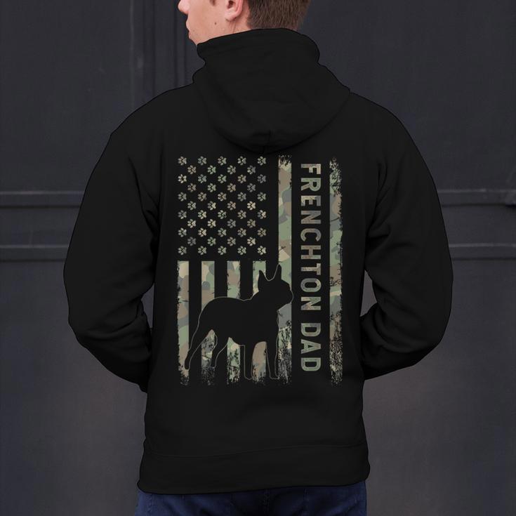 Frenchton Dad French Bulldog Boston Terrier Camo USA Flag Men's Hoodie Back Print, Boston Terrier Dad Hoodies, French Bulldog Dad Hoodies, gift for family, gift for coworker