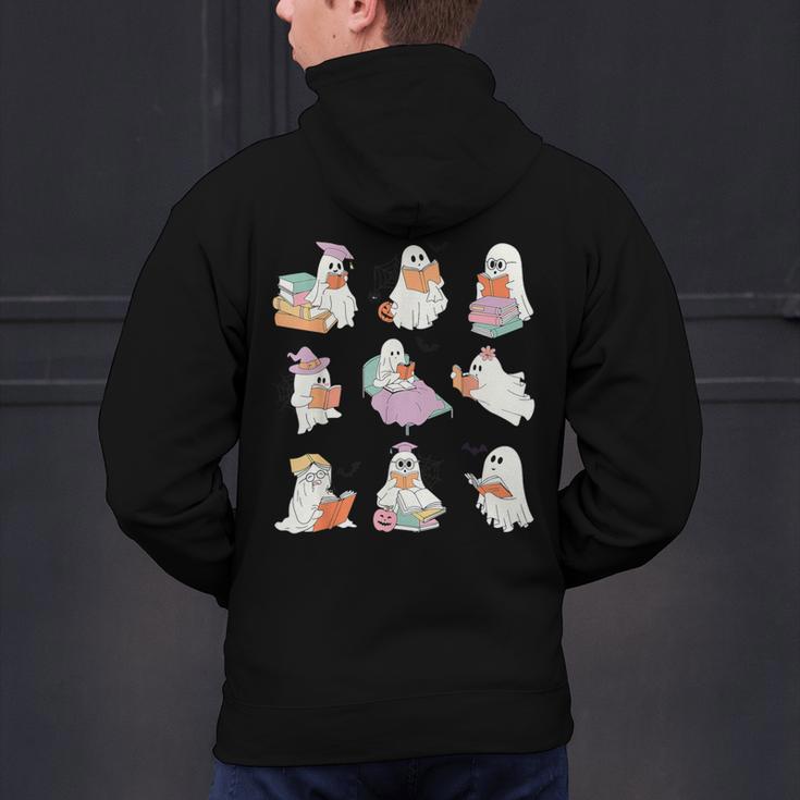 Ghost Book Reading Halloween Books Lover Teacher Kids Men's Hoodie Back Print, gift for family, gift for coworker