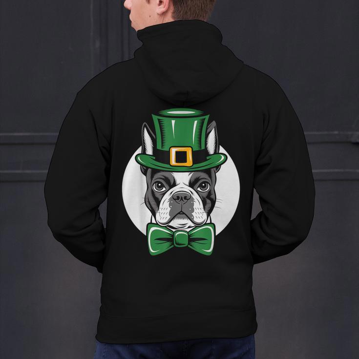 Green Boston Terrier Shamrock St Patricks Day Boston Terrier Men's Hoodie Back Print, gift for family, gift for coworker