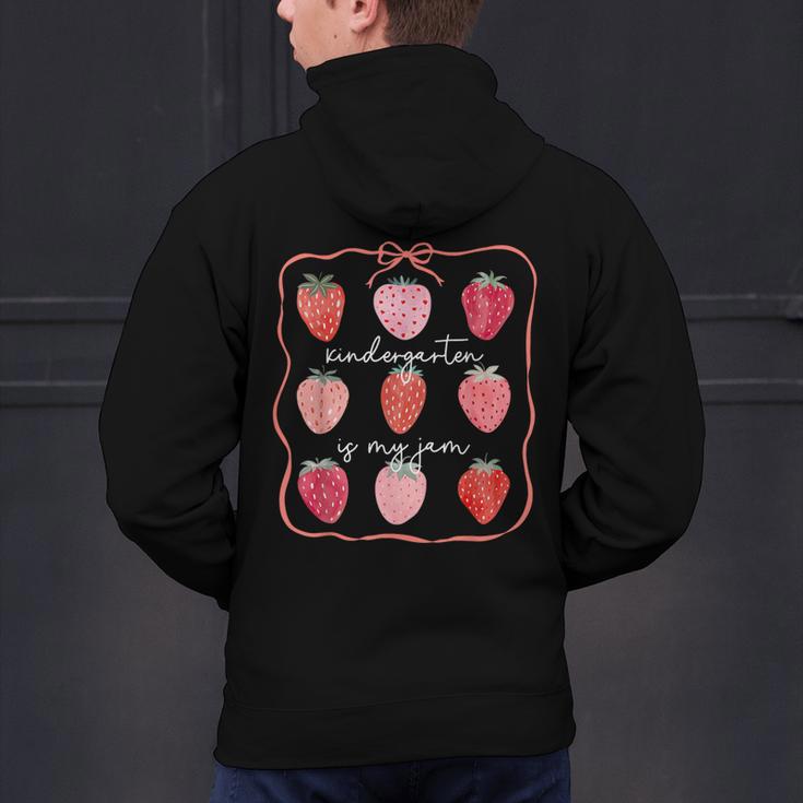 Groovy Kindergarten Is My Jam Strawberry Kinder Team Teacher Men's Hoodie Back Print, Groovy Teacher Hoodies, gift for family, gift for coworker