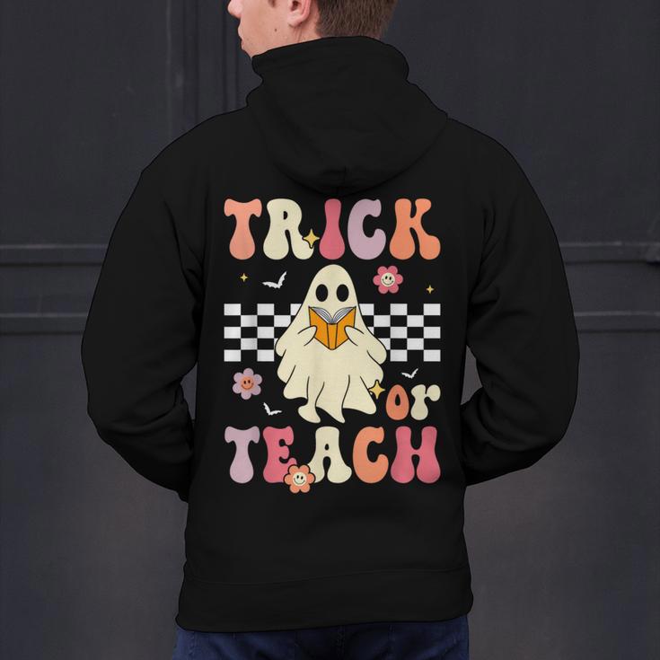 Groovy Teacher Halloween Retro Trick Or Teach Floral Ghost Men's Hoodie Back Print, Groovy Teacher Hoodies, gift for family, gift for coworker