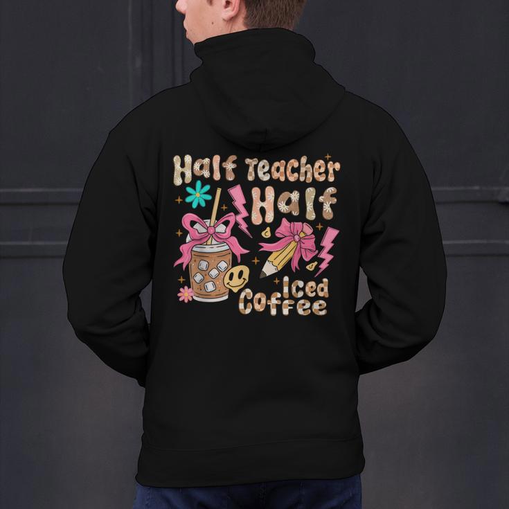 Half Teacher Half Iced Coffee Back To School Men's Hoodie Back Print, gift for family, gift for coworker