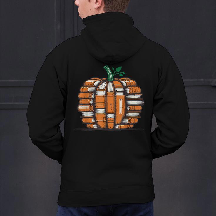 Halloween Books Pumpkin Reading Teacher Fall Men Women Men's Hoodie Back Print, gift for family, gift for coworker