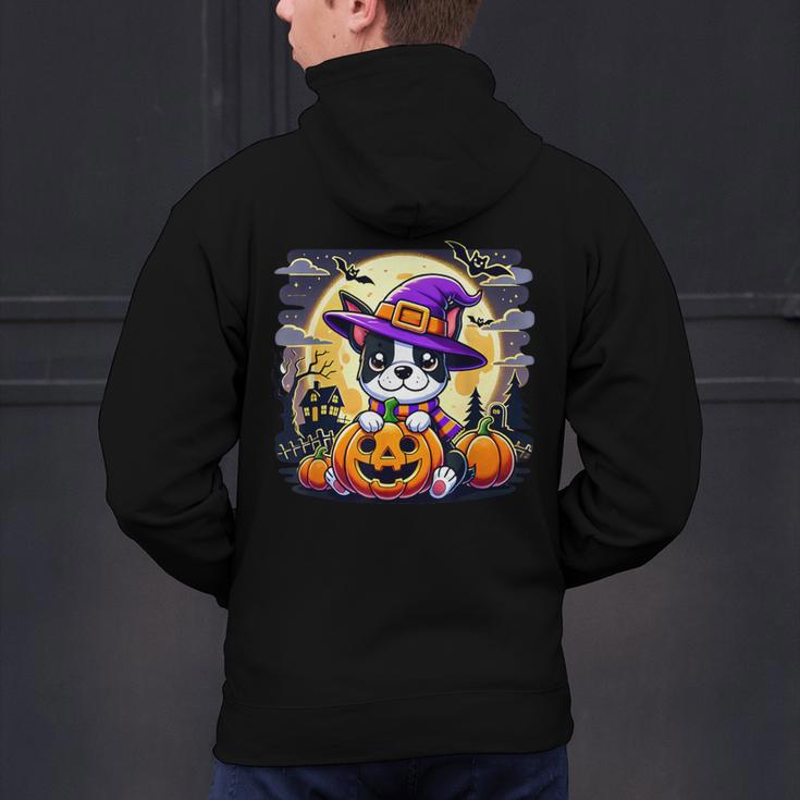Halloween Boston Terrier Dog Breed With Jack O' Lantern Art Men's Hoodie Back Print, Boston Terrier Halloween Hoodies, gift for family, gift for coworker