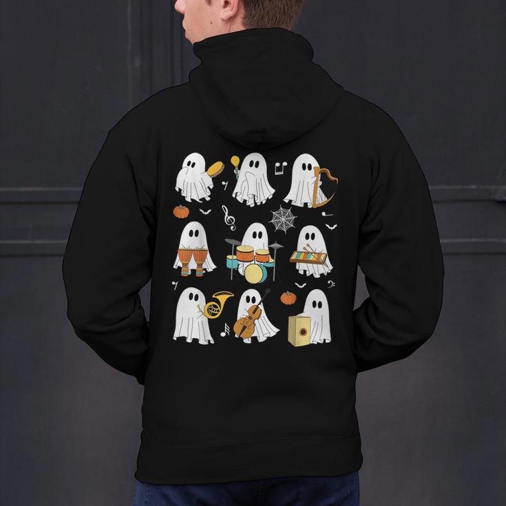 Halloween Ghost Playing Musical Instruments Music Teacher Men's Hoodie Back Print, gift for family, gift for coworker