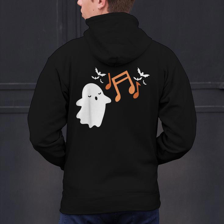 Halloween Music Note Ghost Teacher Fall Musical Instrument Men's Hoodie Back Print, gift for family, gift for coworker