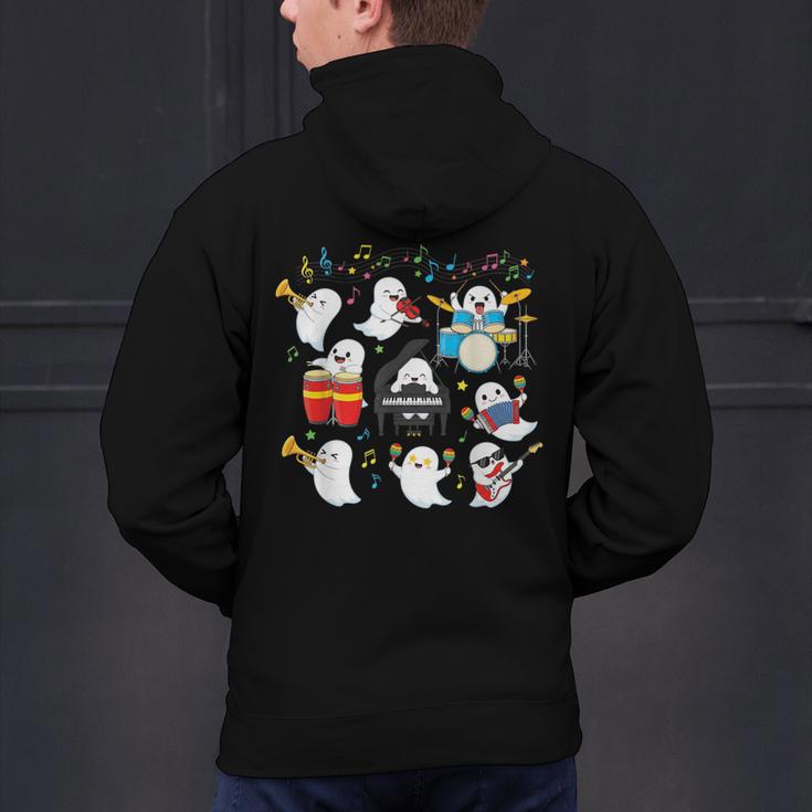 Halloween Music Teacher Ghost Playing Musical Instruments Men's Hoodie Back Print, gift for family, gift for coworker