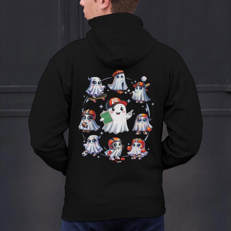 Halloween PE Teacher Ghost Playing Sports Physical Education Men's Hoodie Back Print, Pe Teacher Hoodies, gift for family, gift for coworker