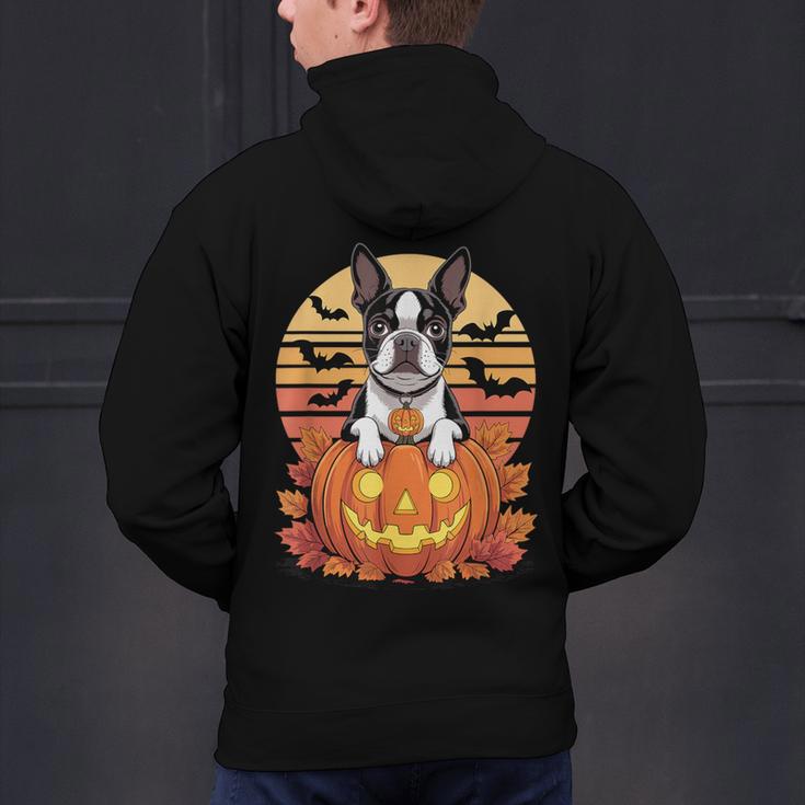 Halloween Retro Boston Terrier Men's Hoodie Back Print, Boston Terrier Halloween Hoodies, gift for family, gift for coworker