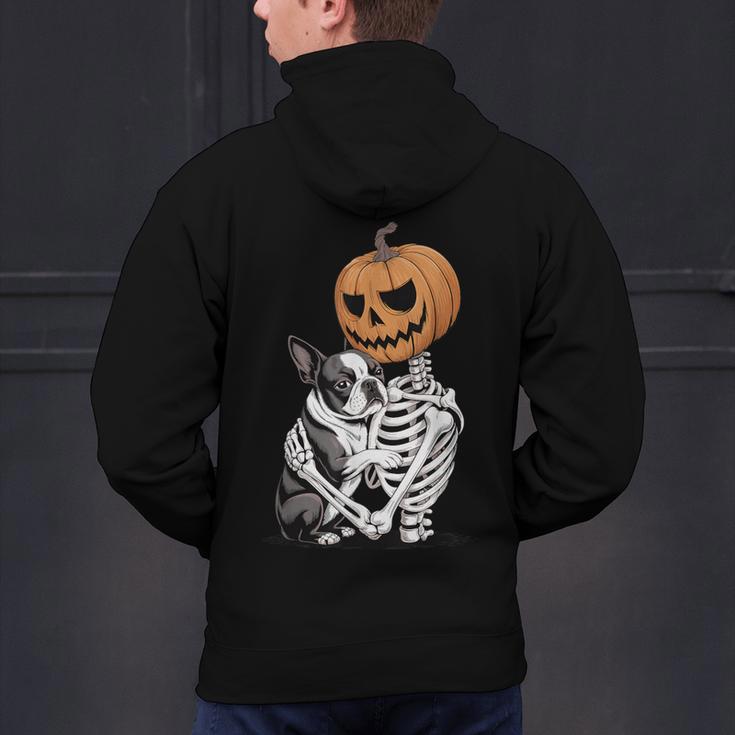 Halloween Skeleton Boston Terrier Men's Hoodie Back Print, Boston Terrier Halloween Hoodies, gift for family, gift for coworker