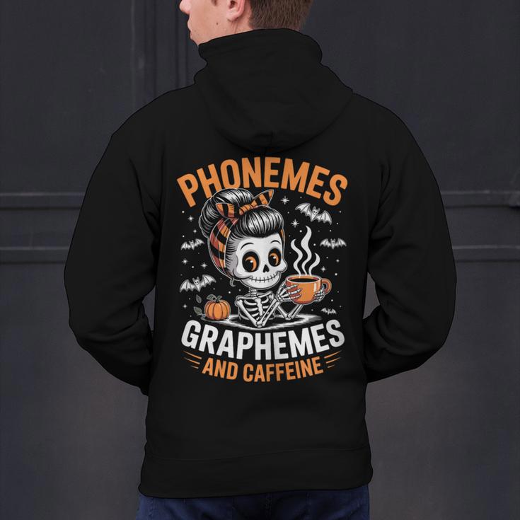 Halloween Skeleton Teacher Phonemes Graphemes Caffeine Lover Men's Hoodie Back Print, gift for family, gift for coworker