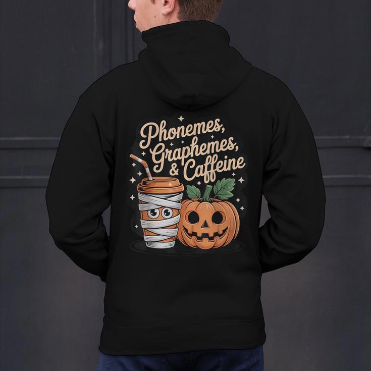 Halloween Teacher Phonemes Graphemes Caffeine Coffee Lover Men's Hoodie Back Print, gift for family, gift for coworker