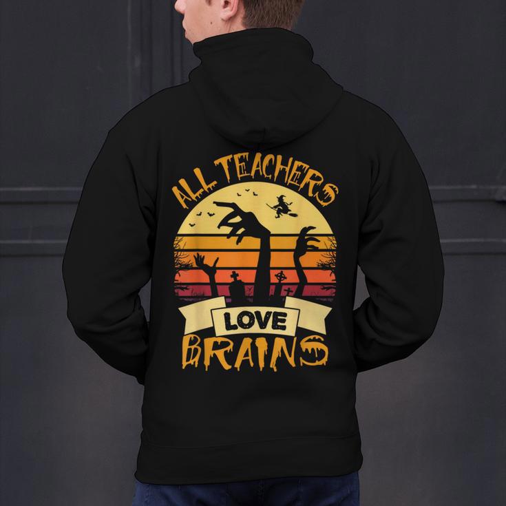 Halloween Teacher Shirt All Teachers Love Brains Halloween Men Women Men's Hoodie Back Print, gift for family, gift for coworker