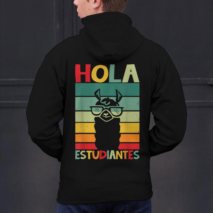 Hola Estudiantes Spanish Teacher Back To School 2025 Men's Hoodie Back Print, gift for family, gift for coworker Hola Estudiantes Spanish Teacher Back To School 2025 Men's Hoodie Back Print, gift for family, gift for coworker