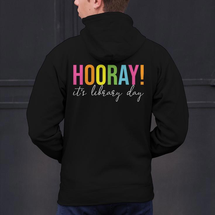 Hooray It's Library Day Teacher Reader Books Back To School Men's Hoodie Back Print, gift for family, gift for coworker Hooray It's Library Day Teacher Reader Books Back To School Men's Hoodie Back Print, gift for family, gift for coworker