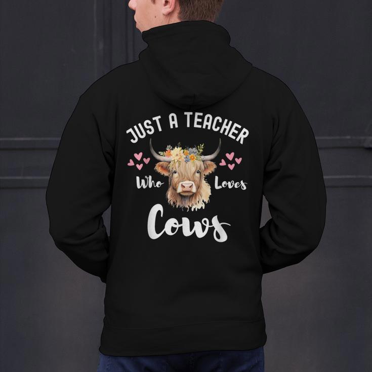 Just A Teacher Who Loves Cows Shirt Cute Highland Cow Men's Hoodie Back Print, gift for family, gift for coworker Just A Teacher Who Loves Cows Shirt Cute Highland Cow Men's Hoodie Back Print, gift for family, gift for coworker