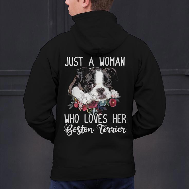 Just a Woman Who Loves Her Boston Terrier Cute Dog Mom Men's Hoodie Back Print, Boston Terrier Mom Hoodies, gift for family, gift for coworker